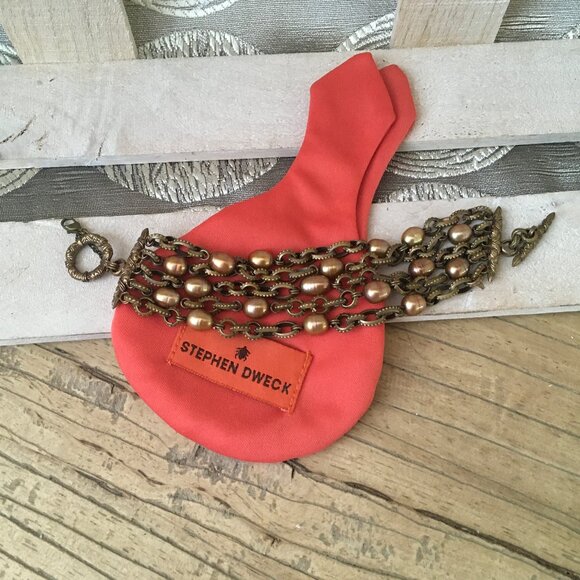 Stephen Dweck 5 Strand Bronze Link Bracelet with Gold Pearls - Picture 6 of 11